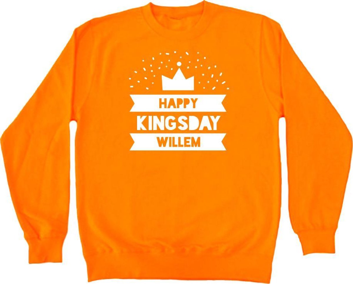 Oranje sweater Koningsdag | Happy Kingsday Willem | Maat 122-128
