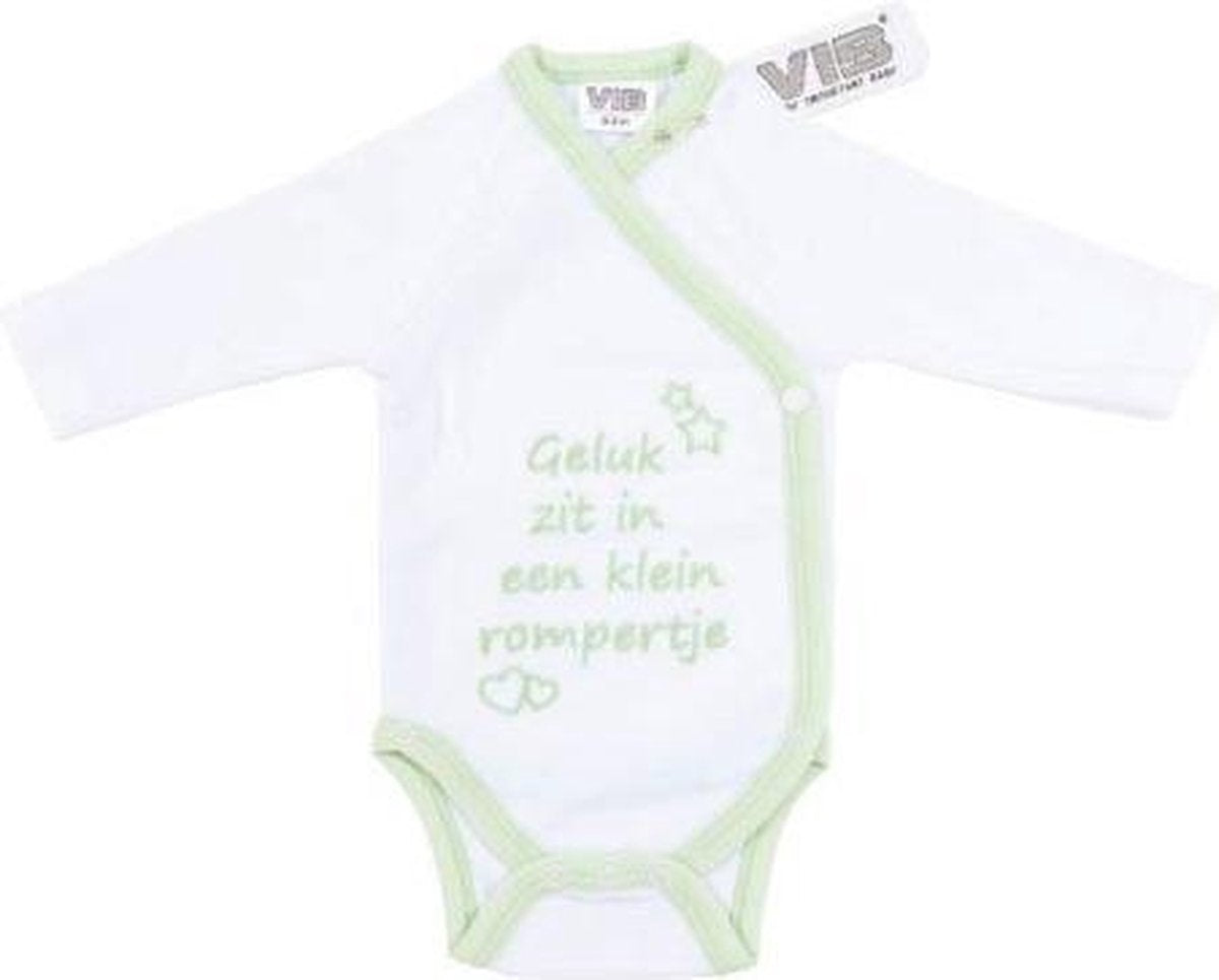 VIB Romper - Geluk zit in een klein rompertje - Mint -wit