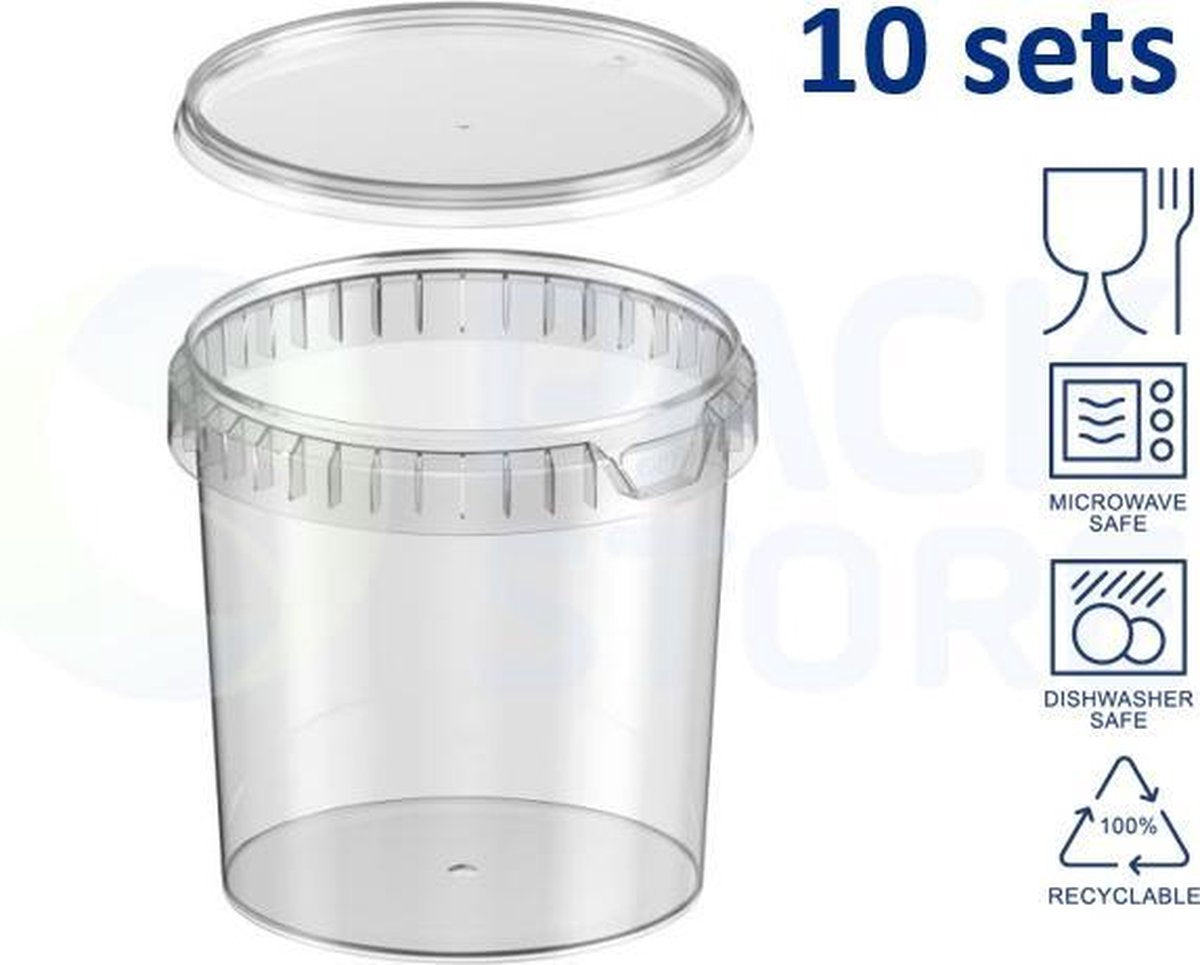 10 x Plastic bakjes rond met deksel - 1200ml ( ø133mml) - Transparant - Geschikt voor diepvries