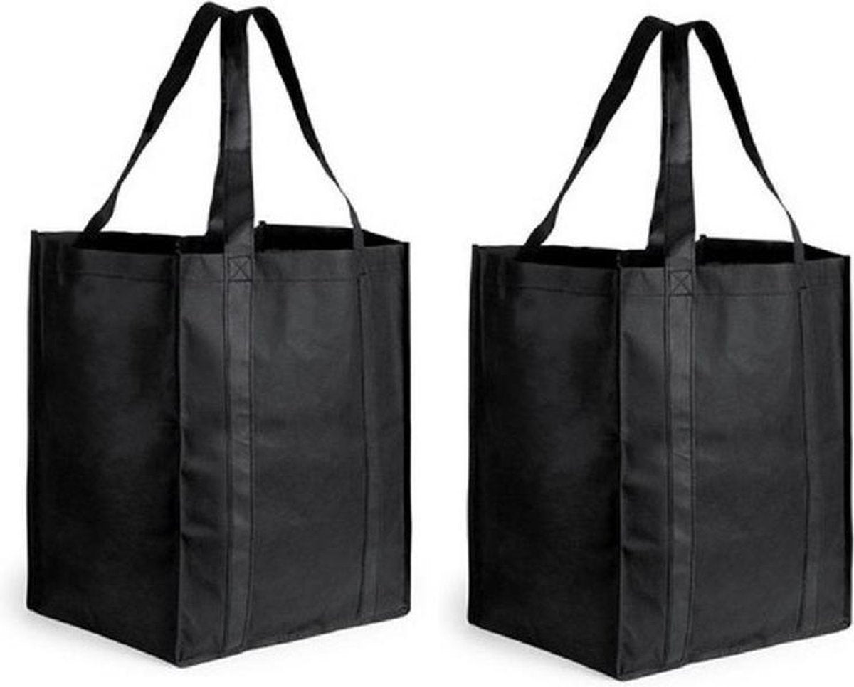 2x Boodschappen tas/shopper zwart 38 cm - 2 Stuks stevige boodschappentassen/shopper bag