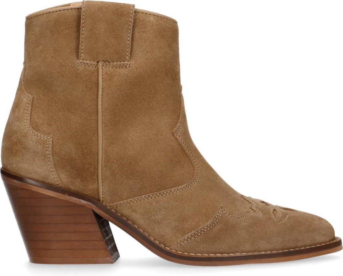 Manfield - Dames - Beige suède cowboylaarsjes - Maat 39