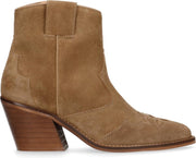 Manfield - Dames - Beige suède cowboylaarsjes - Maat 39