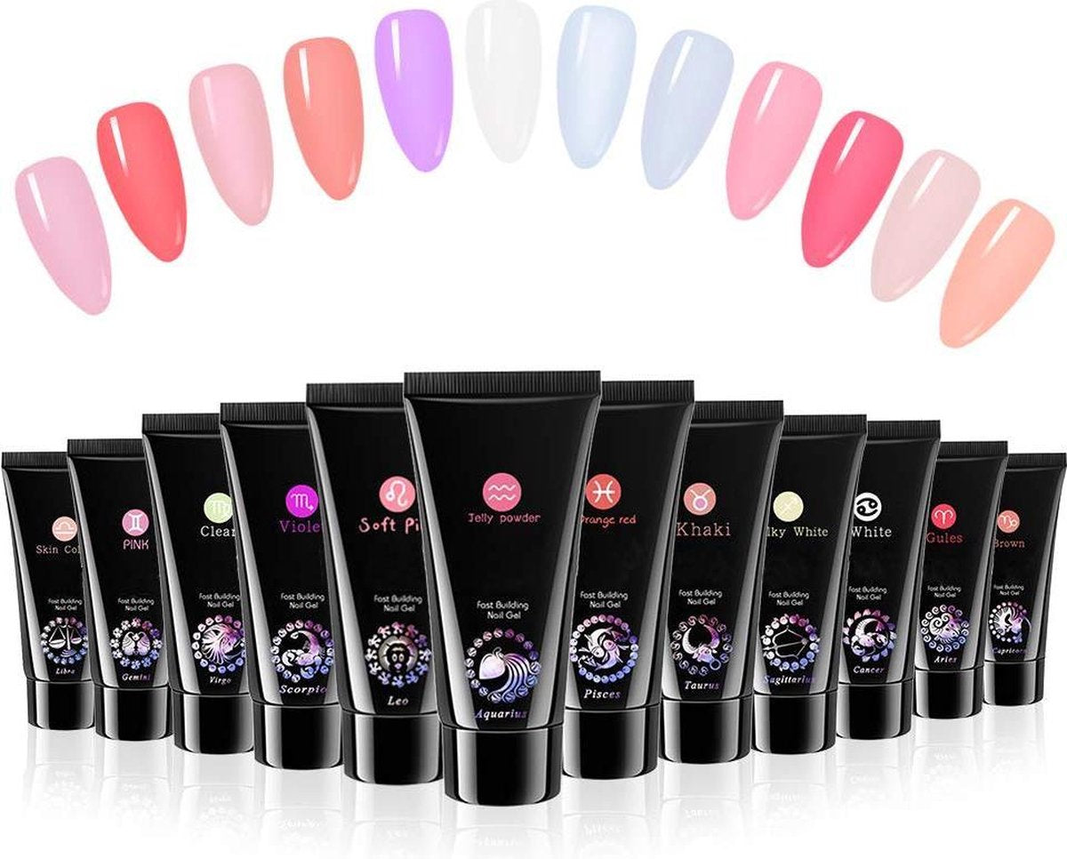 POLYGEL - Set van 12 kleuren - polygel kit - polygel kleuren - polygel nagels starterspakket - polygel nagels -nagelverlengingsgels - polygel set