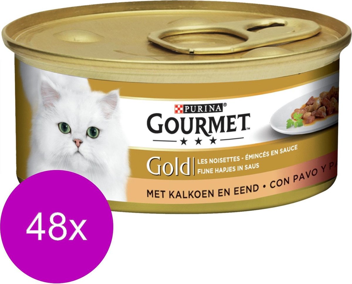 Gourmet Gold Fijne Hap 85 g - Kattenvoer - 48 x Kalkoen&Eend