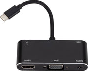 5 IN 1 USB-C (Type-C) naar HDMI + VGA + Aux + USB 3.0 + USB-C Adapter Hub Voor o.a. Macbook en Laptop| Premium Kwaliteit| Zwart