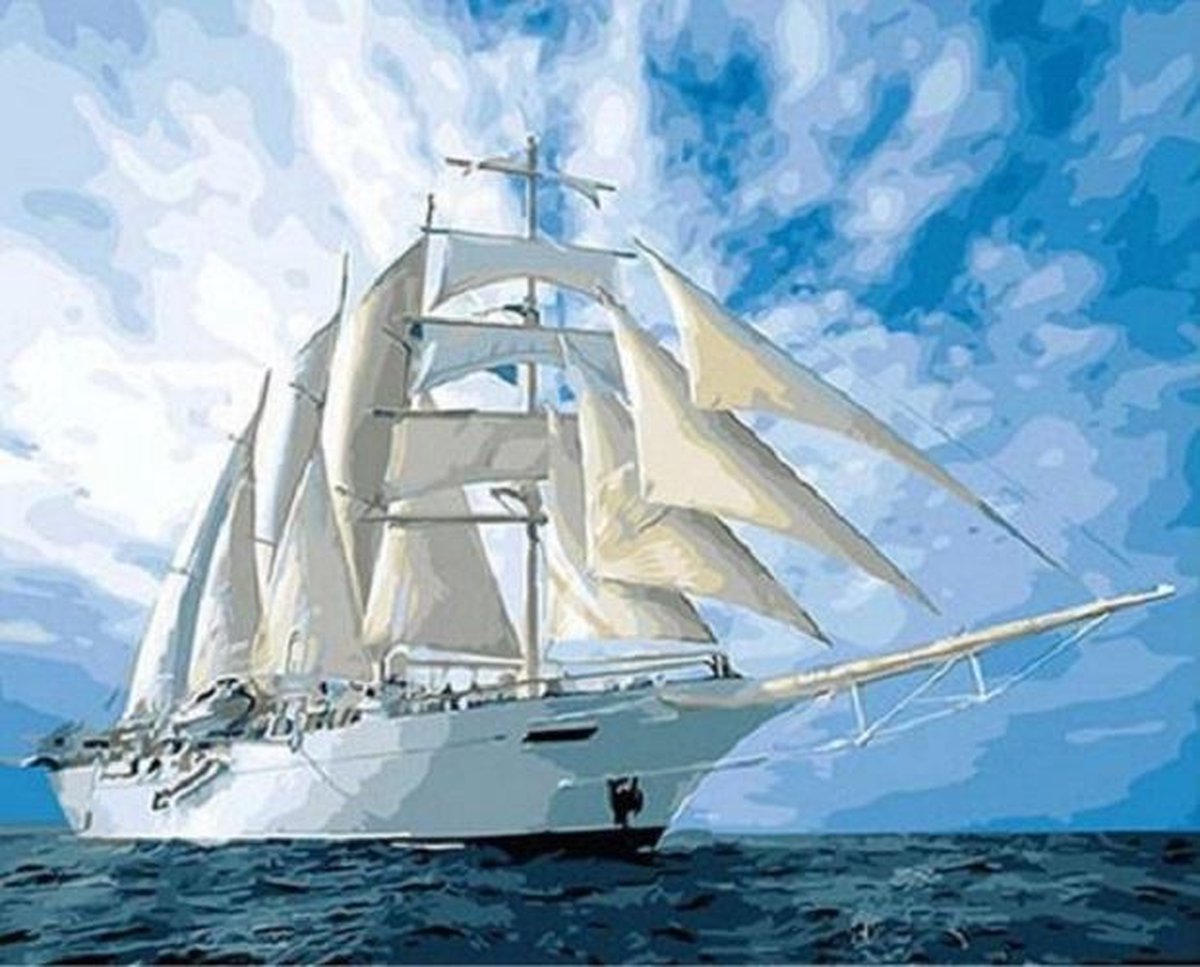 Paint By Numbers - Schilderen op Nummer - Prachtige Zeilboot op de Oceaan - 50x40cm - Volwassenen & Kinderen - Stipco - 150050