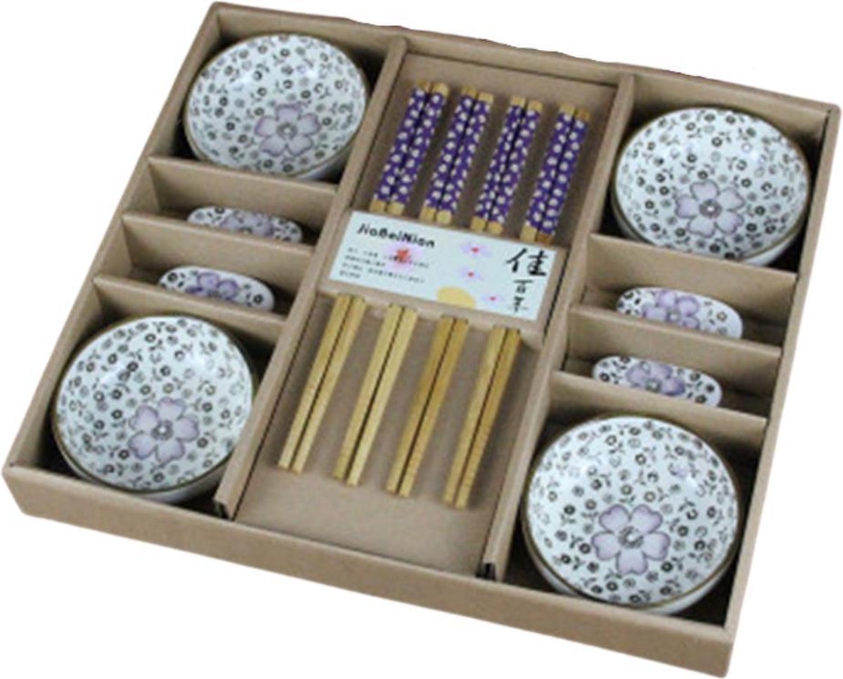 Winkrs - Sushi set voor 4 personen paars - Keramiek Japans servies; kommetjes