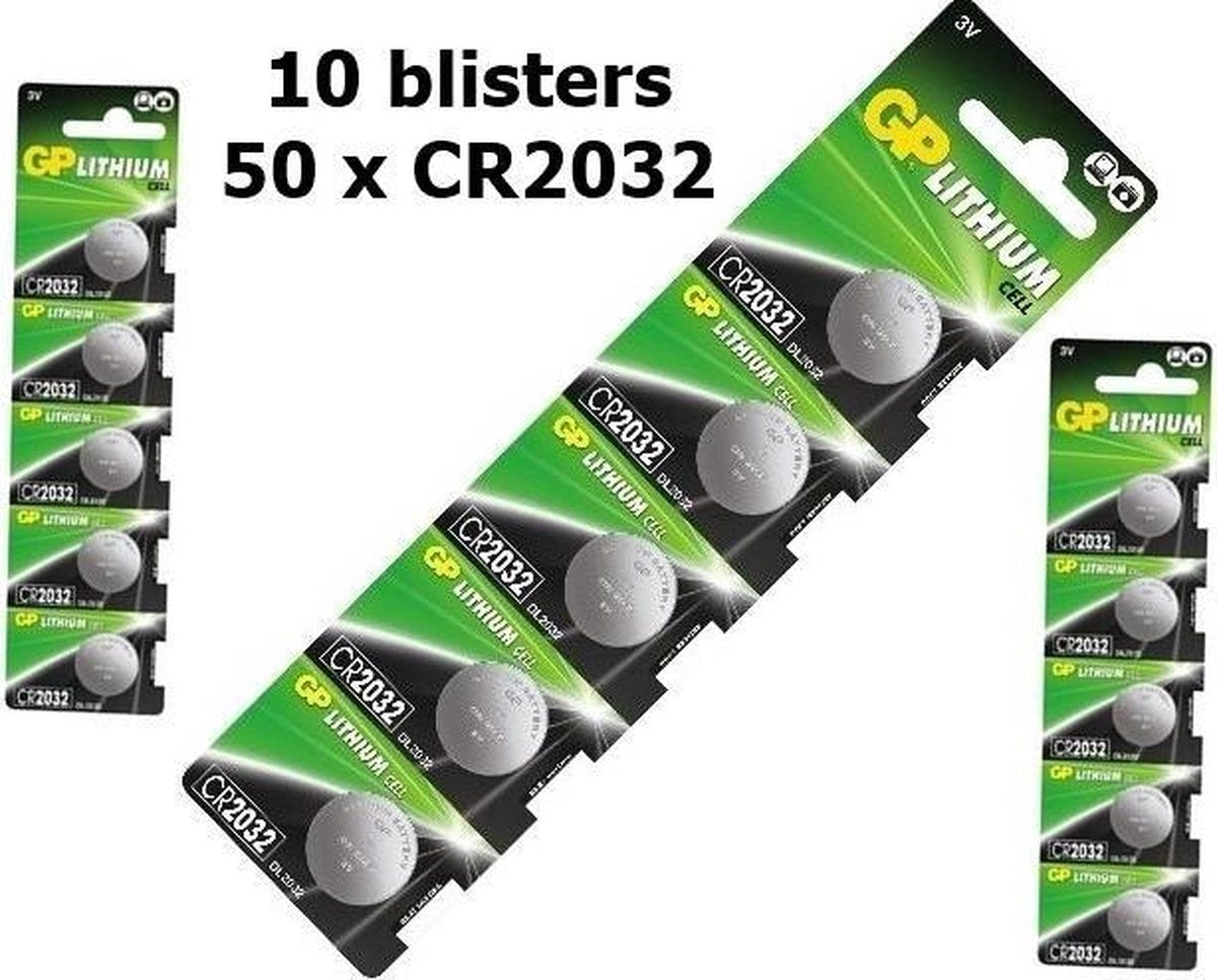 10 Blisters (50x) - GP CR2032 lithium batterij