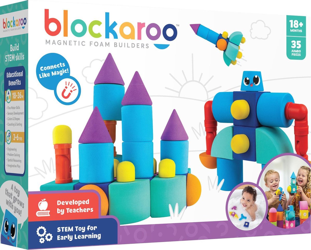 Blockaroo kasteel box-35 stuks-magnetisch speelgoed-peuter speelgoed-speelgoed 1 jaar/2 jaar/3 jaar-badspeelgoed