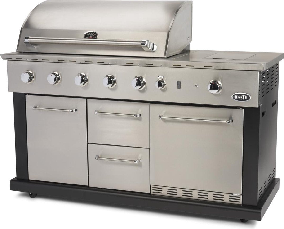 Boretti Luciano Luxe Gasbarbecue met Ingebouwde Koelkast - 5 Branders - RVS