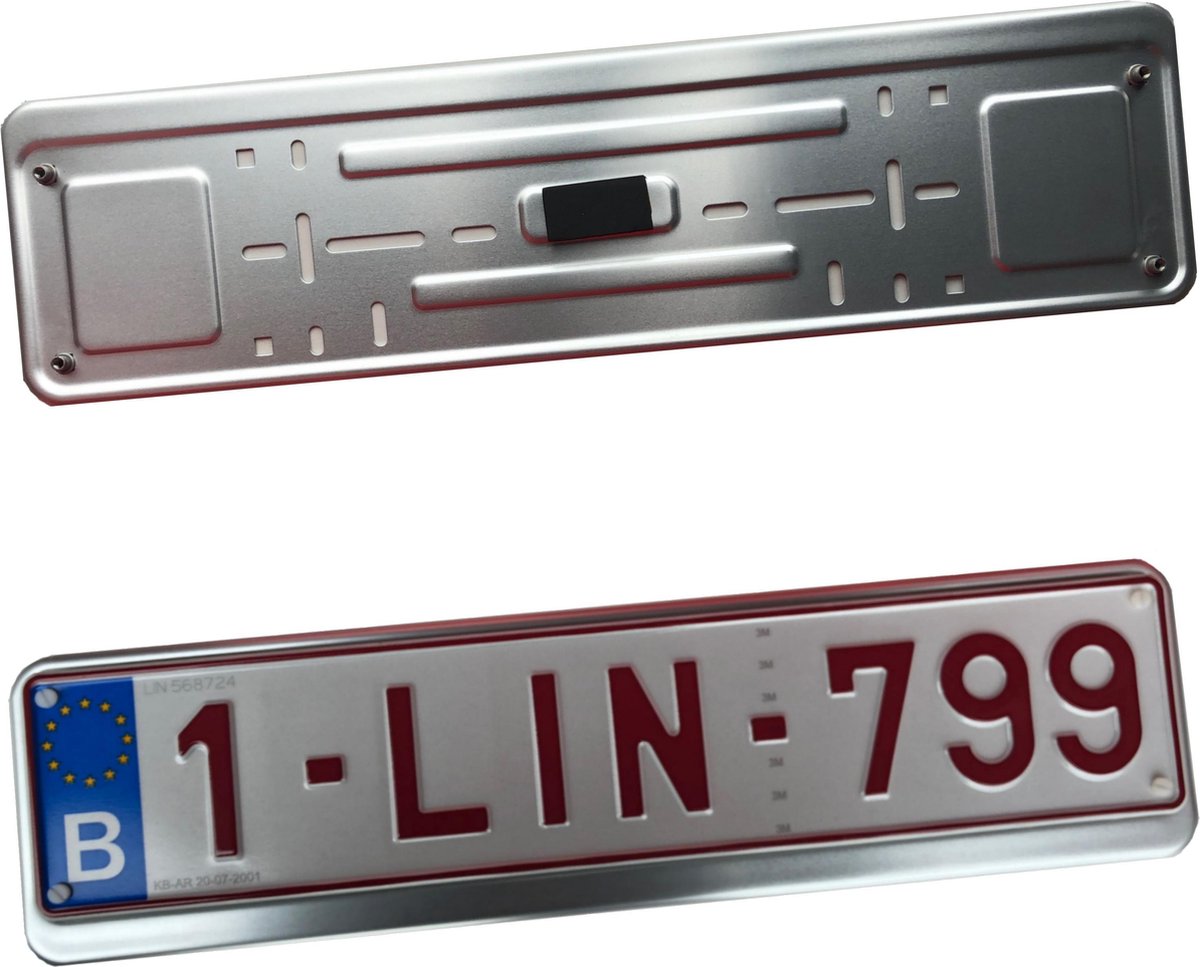 Nummerplaathouder ZILVER ALU voor nummerplaat 520x110mm BELGIË‎‎