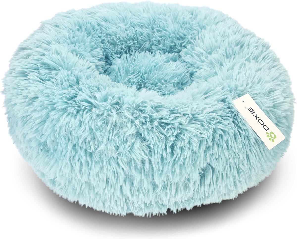 Doxie® Pluche Fluffy Donut Hondenmand – Kattenmand – Hondenkussen – Kattenkussen – Wasbaar – Antislip – ⌀ 50 cm – Turquoise