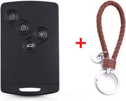 Autosleutel Smart Card 4 knoppen geschikt voor Renault sleutel / Scenic / Renault Grand Scenic / Renault Laguna / Renault Megane/ renault sleutelkaart behuizing + gevlochten bruin PU-lederen sleutelhanger.