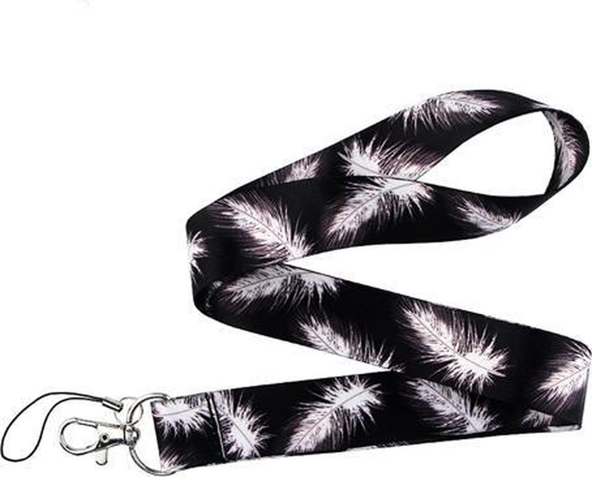 Moodadventures | Keycords | Keycord Feathers Black and White | Inclusief Telefooncord