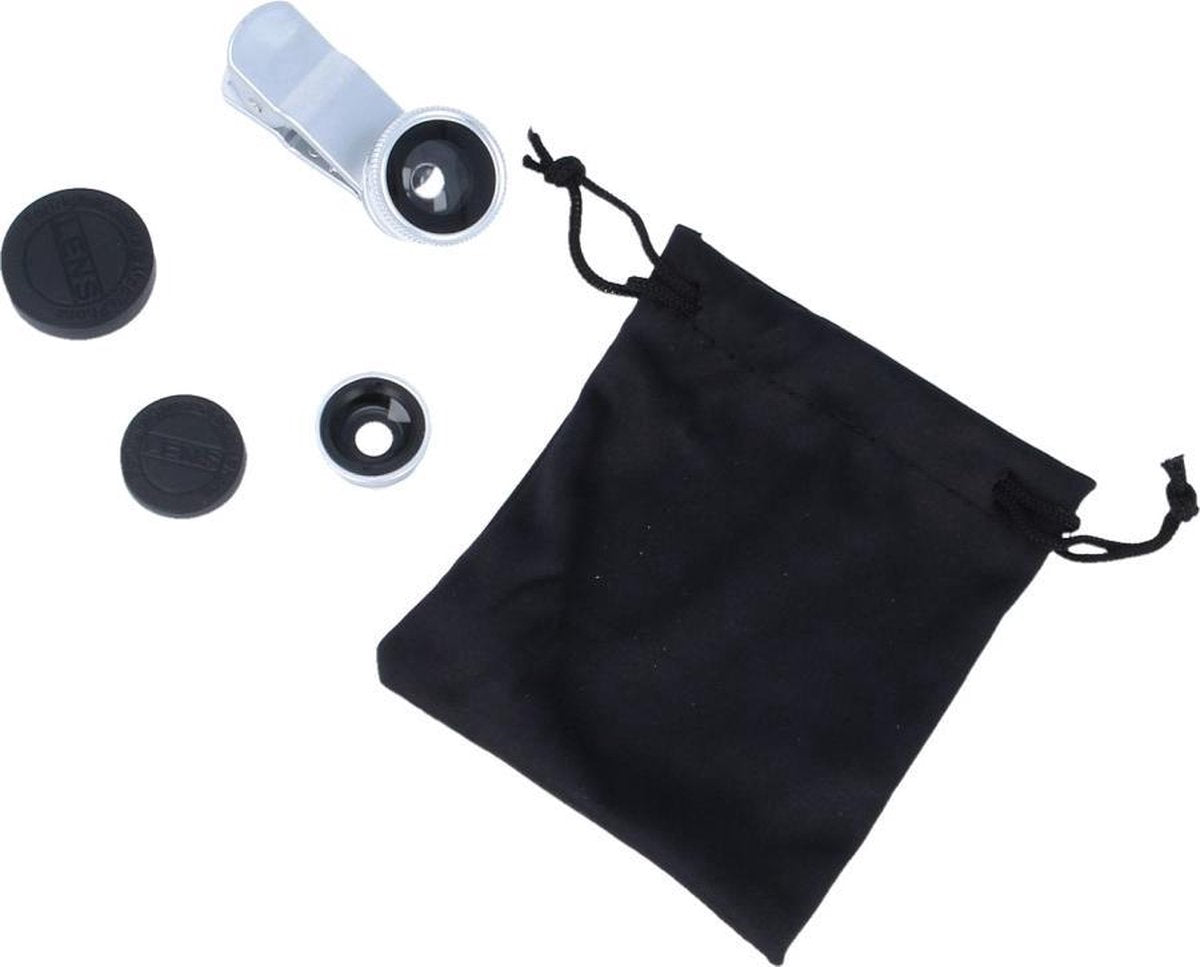 Clip Lens- 3-in-1 Fish Eye 180° Lens / Wide Lens / Macro Lens Universeel Tablet/Smartphone Zilver