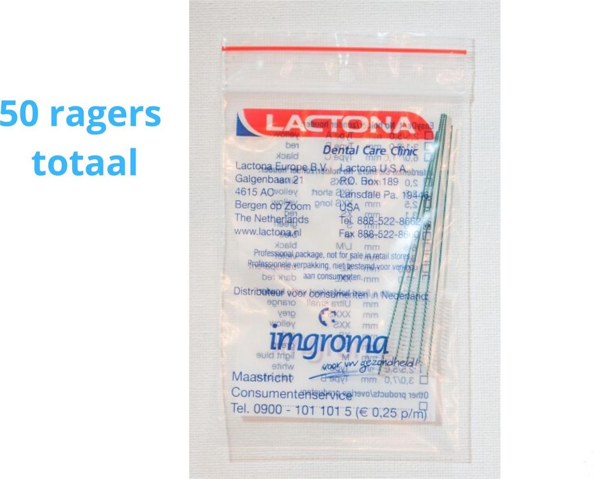 Lactona Interdentaal Ragers - Small 4mm - Groen - 10 gripzak x 5 stuks - Met gratis beschermhouder - Voordeelpakket