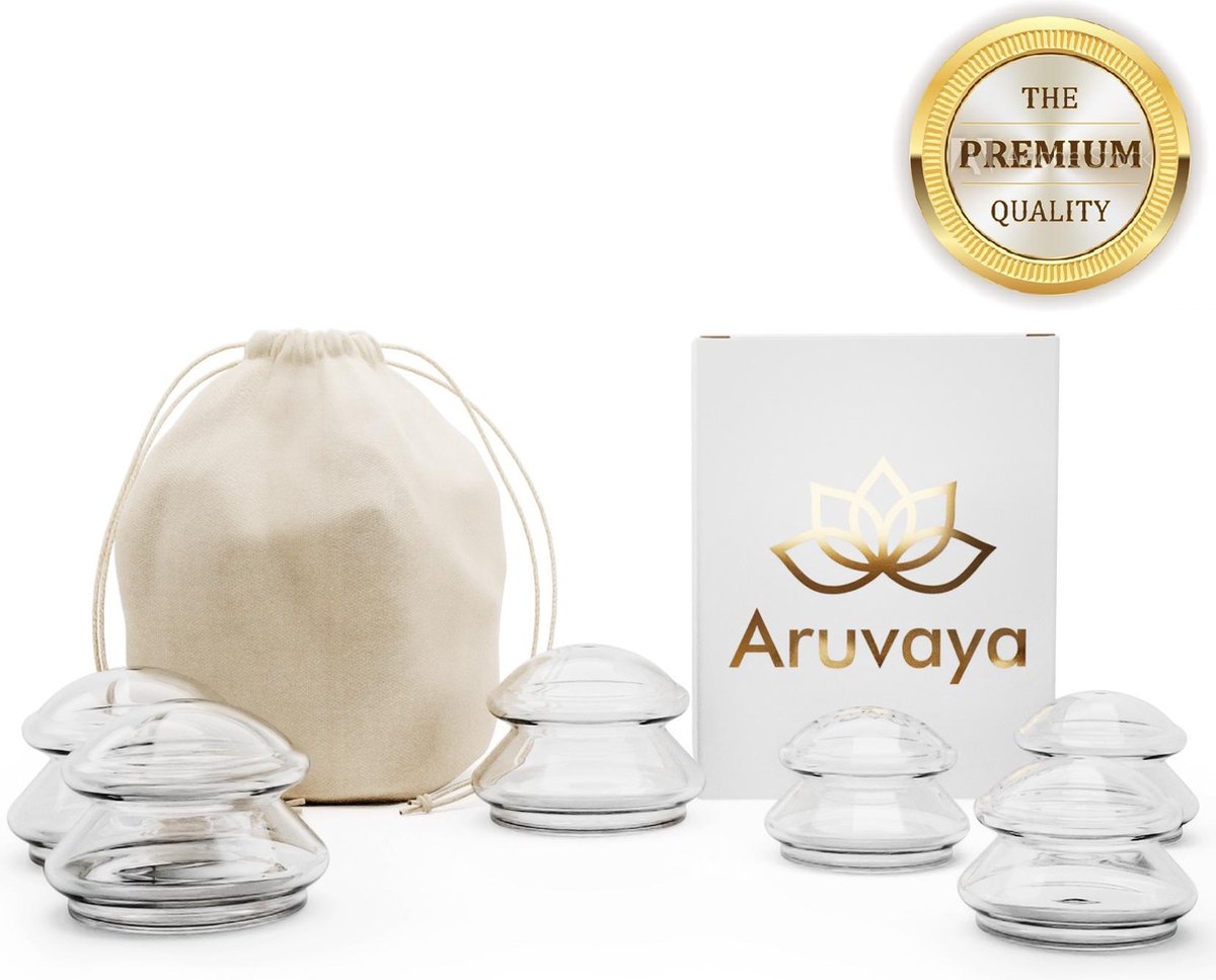 ARUVAYA Cupping set | 6 cups | Anti cellulitis | Vacuum massage | Massage cups van high-grade silicone | Medisch | Tegen gespannen spieren en cellulites | Bevorderd bloedsdoorloop aanzienlijk voor een egale huid |