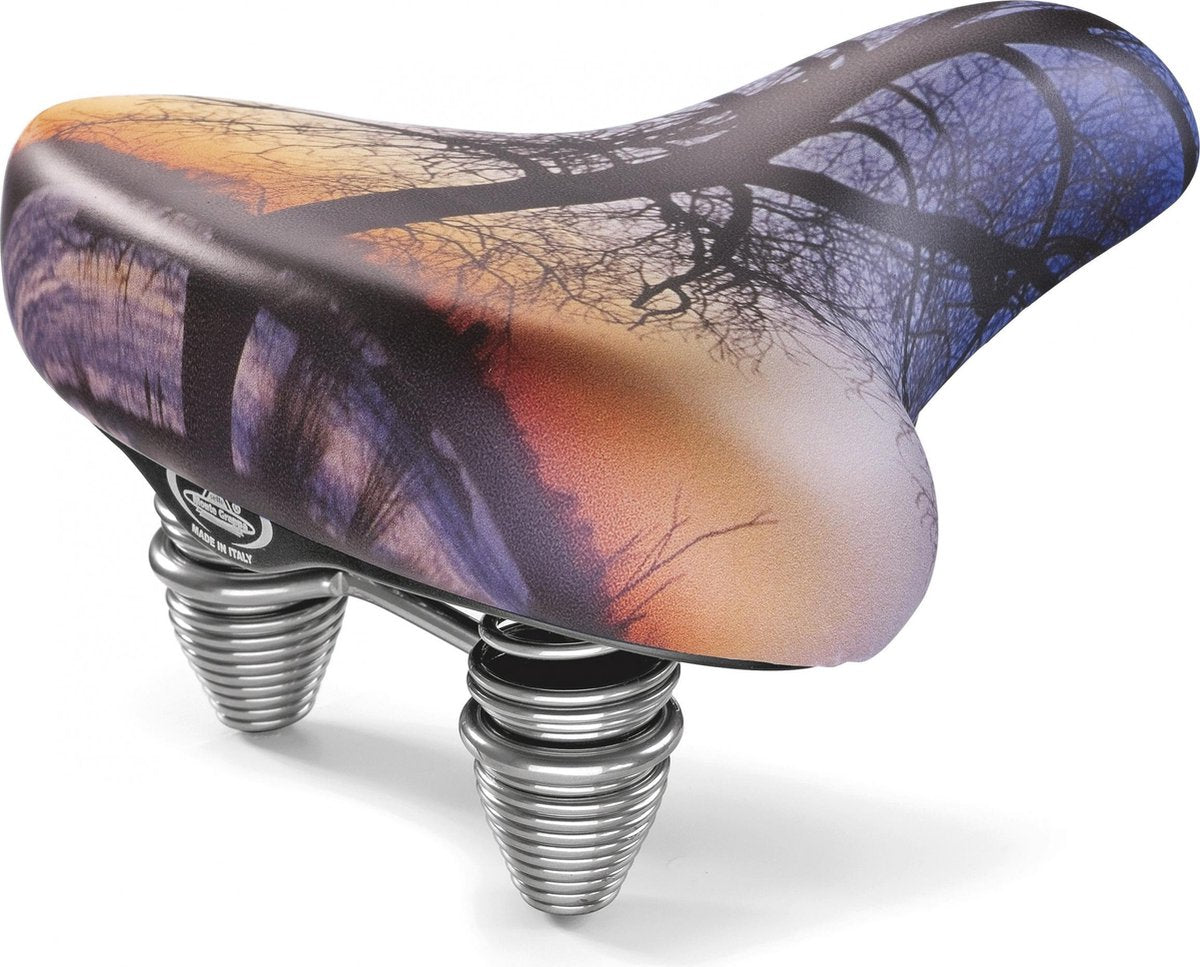 Selle Monte Grappa Sunset Cruiser - Fietszadel - Met hangveren - Skay / Kunstleer - Blauw / Oranje