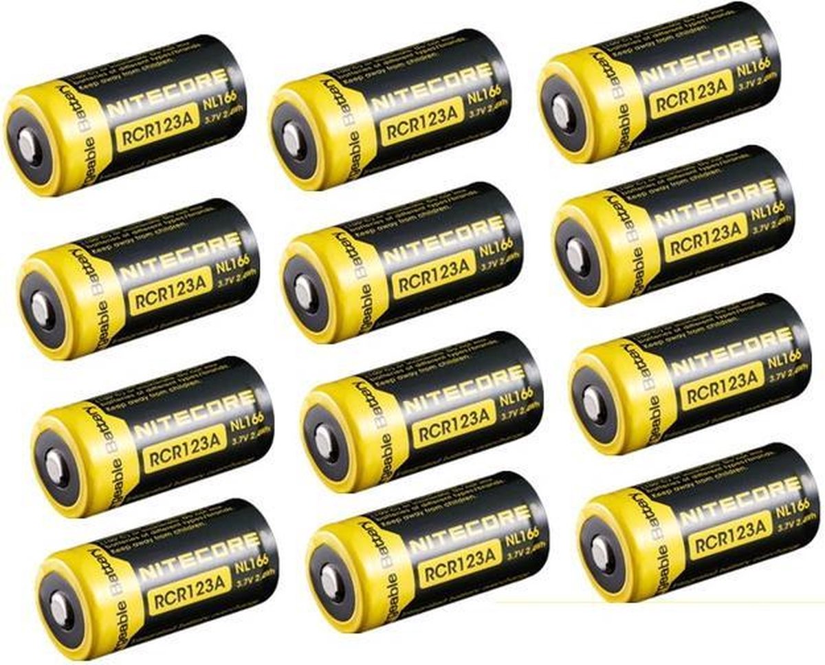 12 Stuks - Nitecore RCR123A Li-ion NL166 650mAh 3.7V