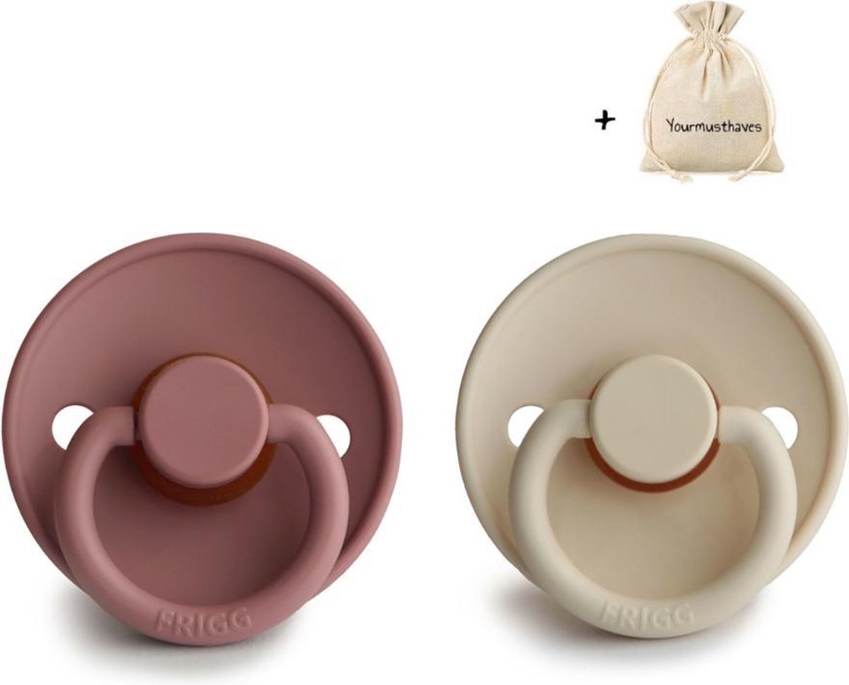 FRIGG | Fopspeen Duo | T1 | 0-6 maanden | Classic | Natuurrubber | Sandstone + Woodchuck | Met YOURMUSTHAVES speenzakje