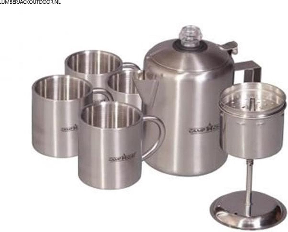 Java percolatorset met 4 dubbelwandige rvs mokken