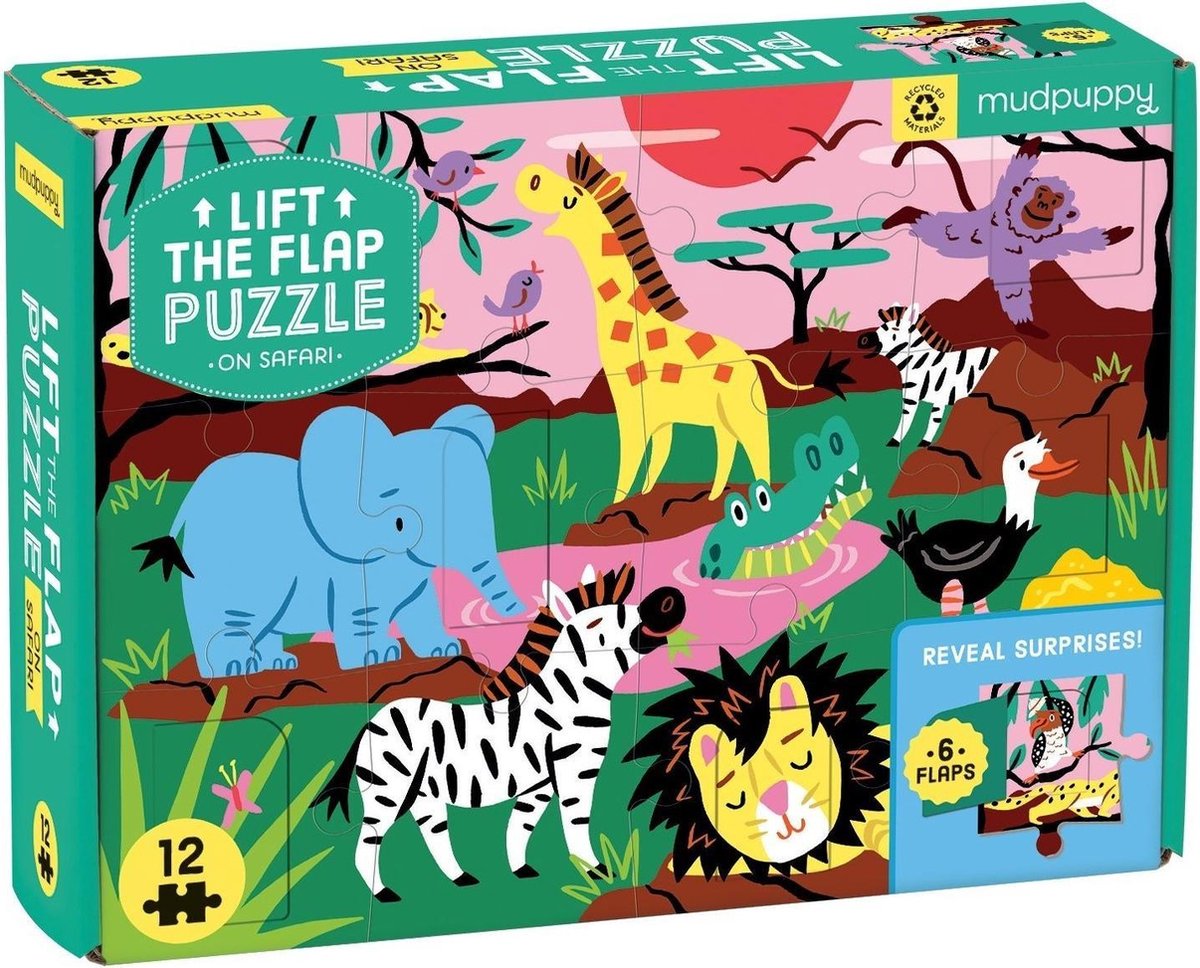 Mudpuppy flapjes puzzel Op Safari - 12 stukjes