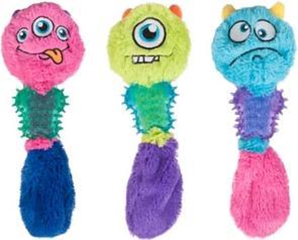 Pluche monster met tpr knaagstuk en pieper per 1 stuk