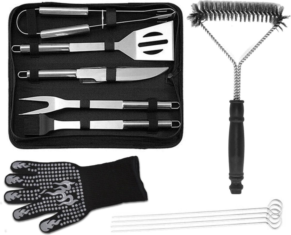 bbq gereedschap set 9 delig roestvrij staal borstel hittebestendige handschoen accesoires barbeque