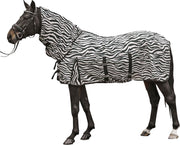 Vliegendeken met hals -Zebra- met buikflap wit/zwart 95 ruglengte
