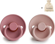 FRIGG | Fopspeen Duo | T1 | 0-6 maanden | Classic | Silicone | Blush + Dusty Rose | Met YOURMUSTHAVES speenzakje