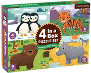 Mudpuppy 4-in-1 puzzel Dieren van de Wereld - 4+6+9+12 stukjes