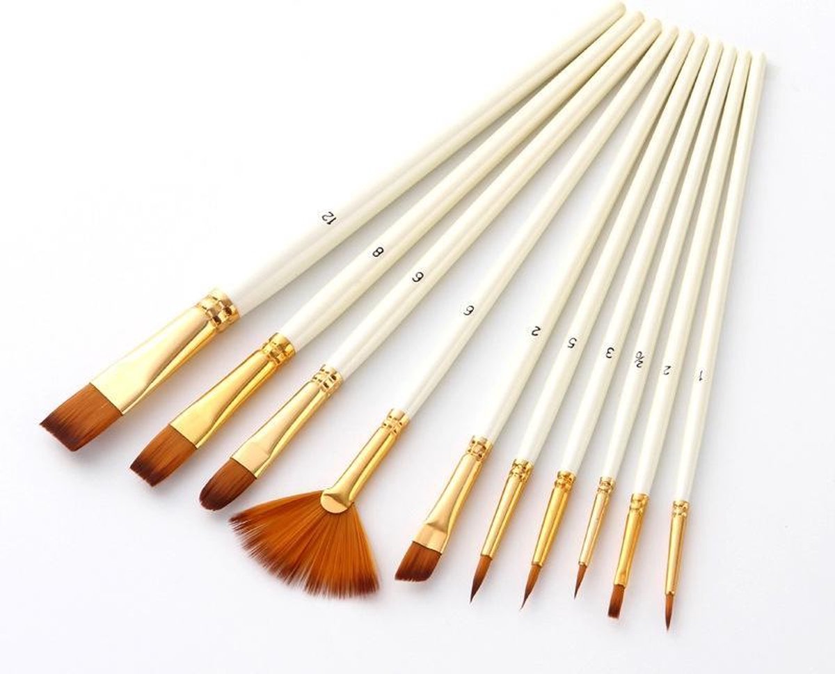 Winkrs - Hobbykwasten & Penselen - 10 Stuks - voor Acryl en Olieverf - Wit
