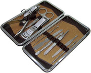 Manicure luxe set nagelknipper 10 delig kleur etui Bruin/Zwart Pedicure Reisset