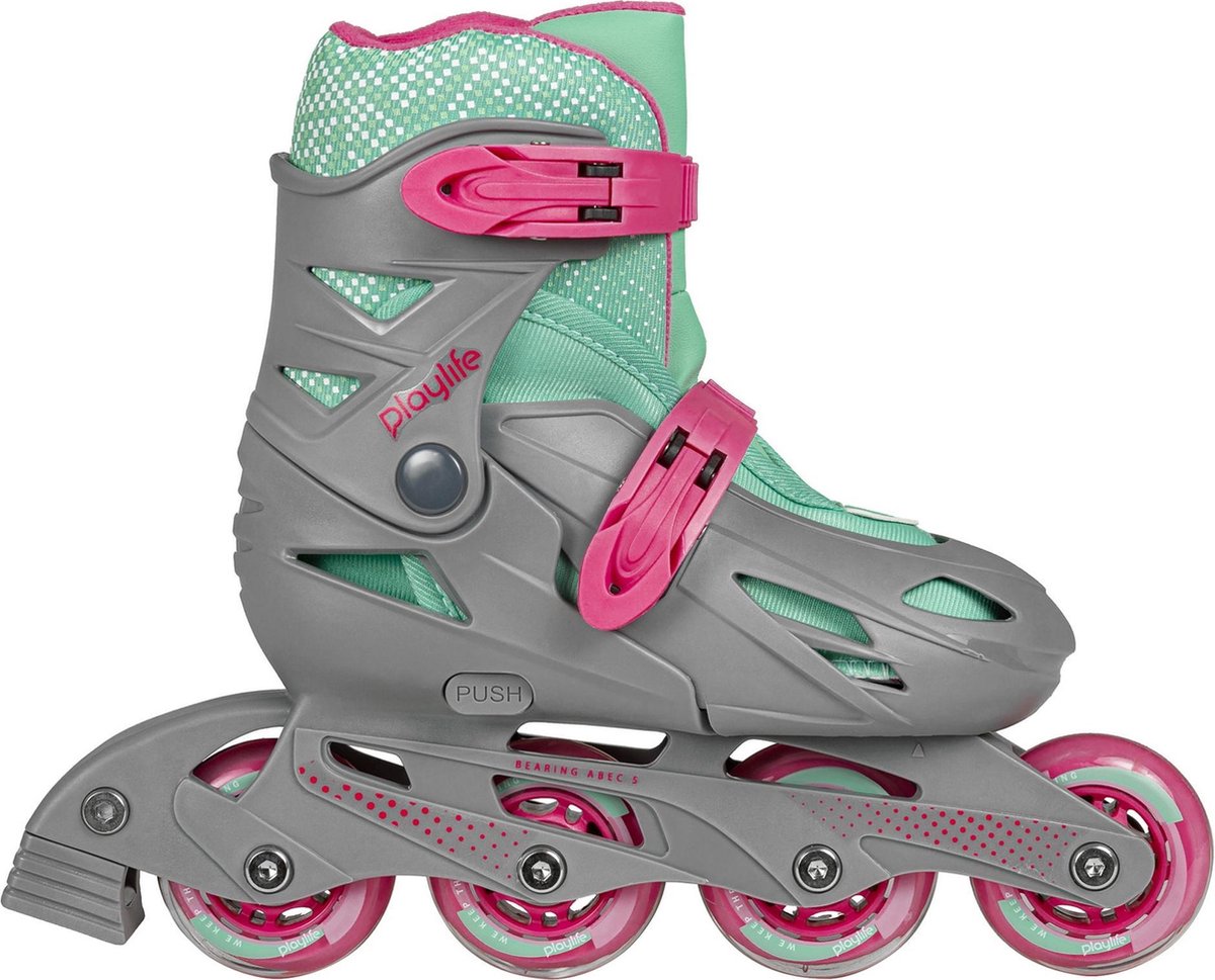 Playlife Riddler  Inlineskates - Maat 35-38 - Unisex - grijs/groen/roze verstelbaar