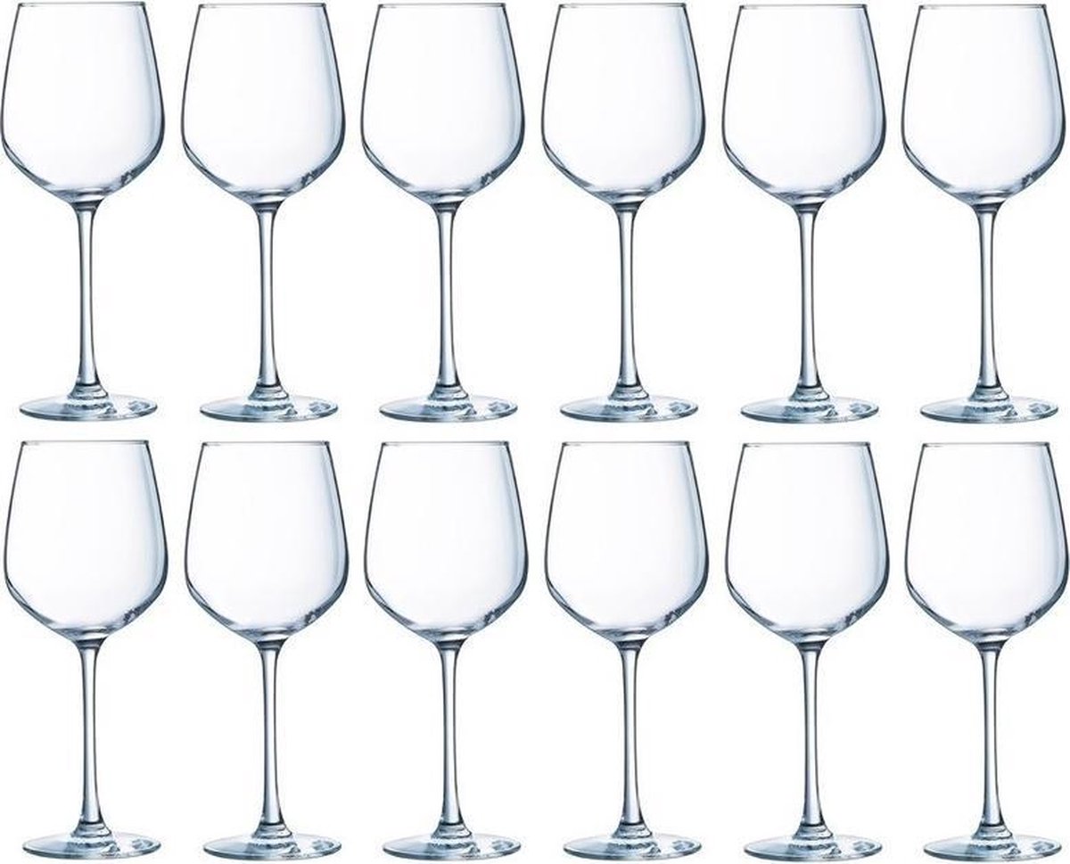 12x Wijnglazen transparant 310 ml  - Wijnglas witte wijn op voet 12 stuks