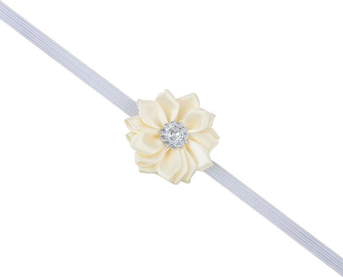 Haarband dun met mooie bloem - Creme