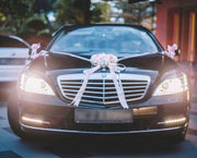 PAULIN Trouwauto Versiering - Bruiloft Autodecoratie - Haartje met Linten - Bloemen op de Motorkap - Auto Versiering Trouwerij