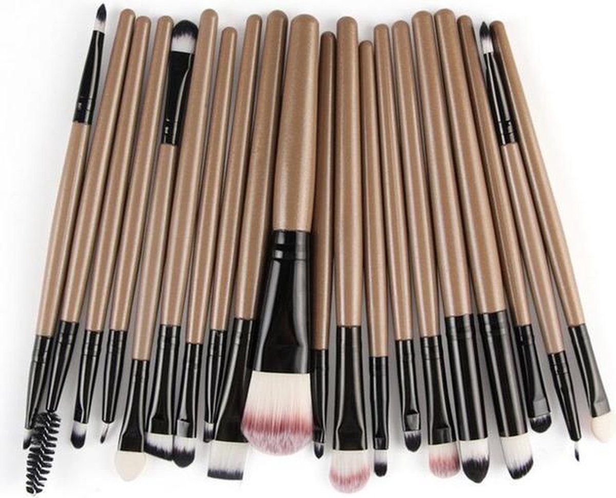Evvie Professionele Make-up Kwasten - Kwastenset - bruin-zwart - 20 stuks