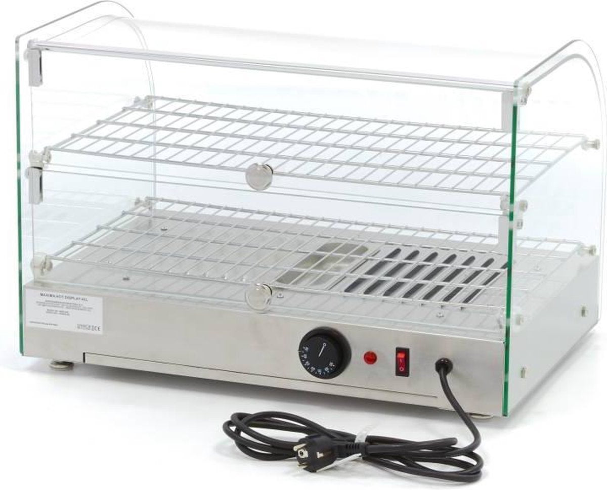 Warmhoudvitrine 45 Liter - 2 Etages - 55 cm - RVS - Temperatuur 30 tot 90 Graden - met 2 Roosters - 2 Klapdeuren - Horeca Warmhoudkast - Maxima