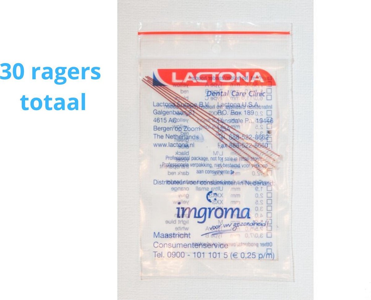 Lactona Interdentaal Ragers - X-Small 31mm - Rood - 6 gripzak x 5 stuks - Met gratis beschermhouder - Voordeelpakket