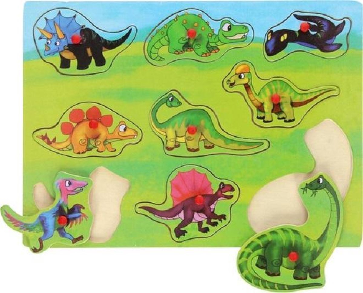 Houten puzzel met knopjes Dino's - Dinosaurus