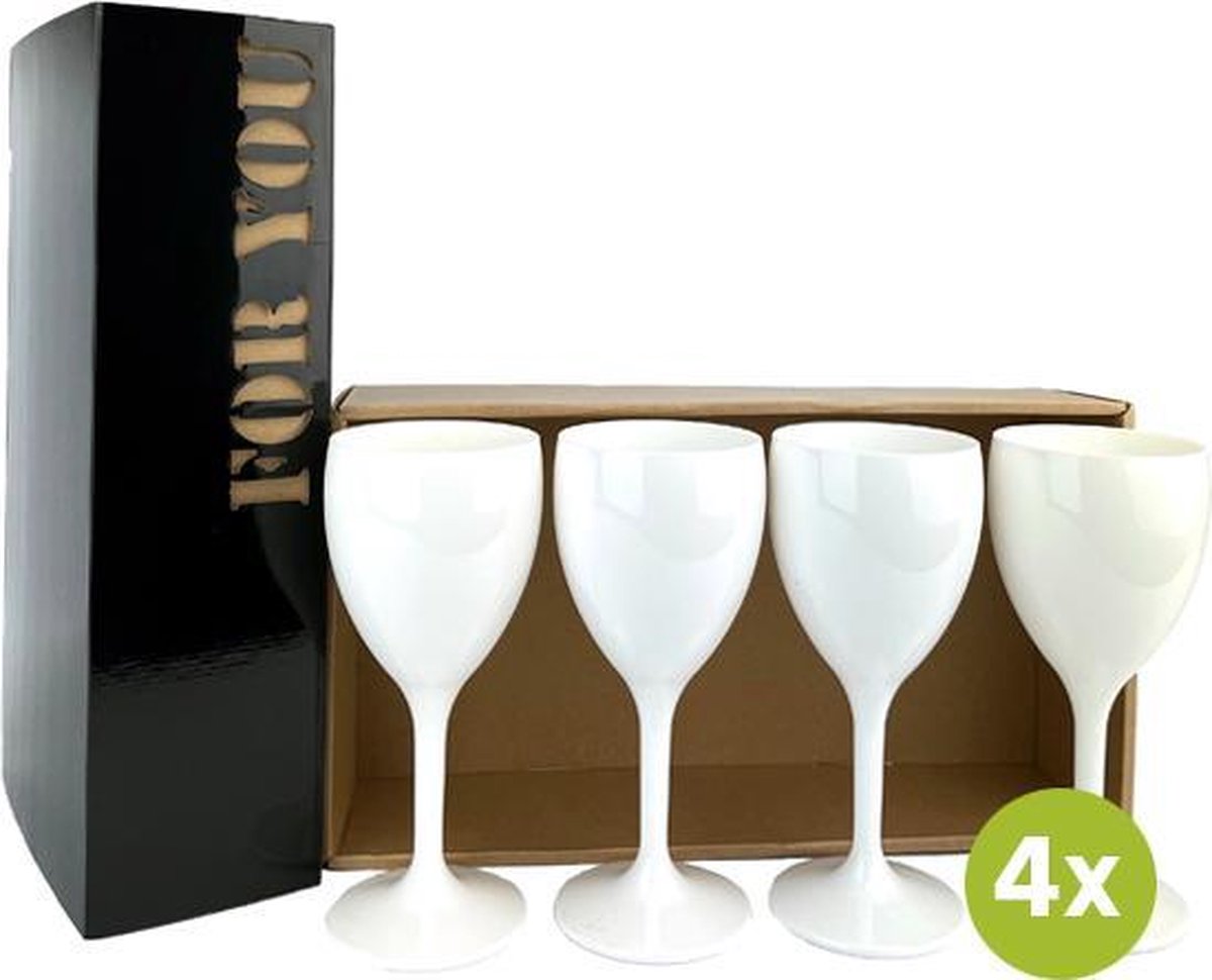 4x Wijnglas Valencia wit 32cl cadeauset | Onbreekbare kunststof / plastic drinkglazen