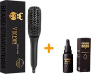Vikicon - Keramische Baardstijler met Baardolie - Stijltang - Baard Verzorging Kam – Baardborstel Haar Straightener – Hitte Bestendige Punt Borstel – Zwart met Coating