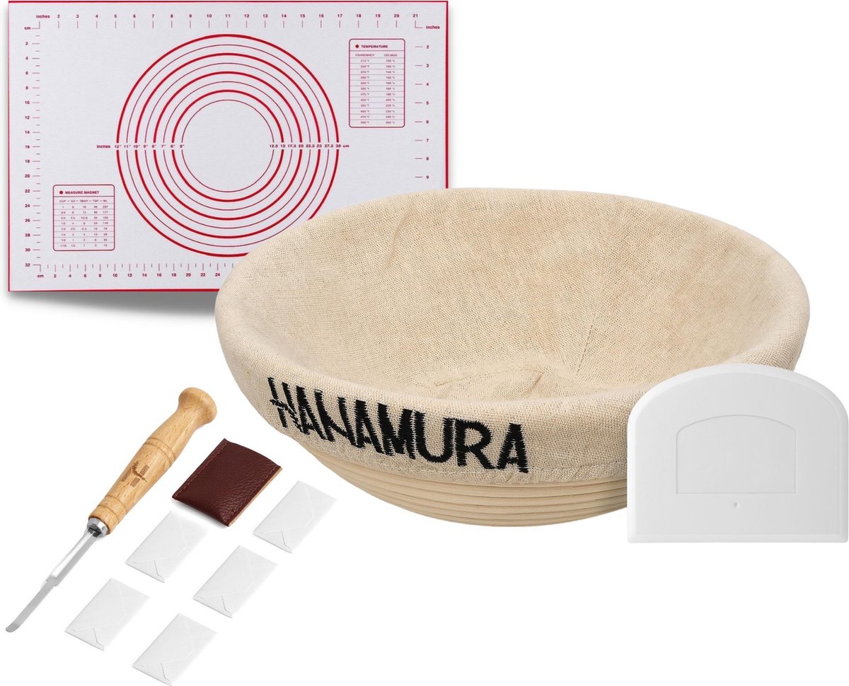 Hanamura Rijsmandje - Banneton - Rond - Inclusief Toebehoren
