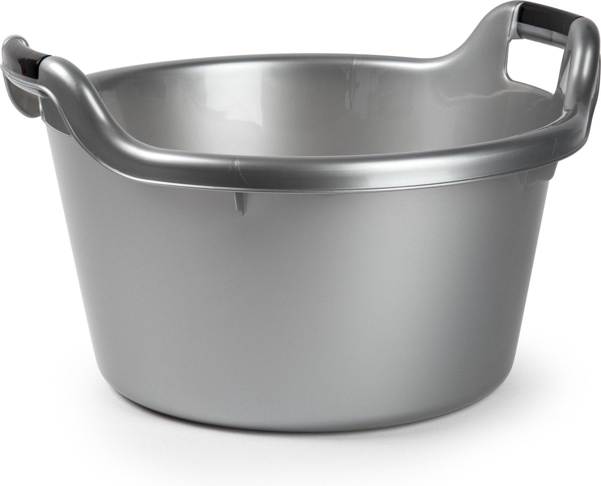 1x Ronde afwasteil/afwasbak met handvaten zilver 17 liter 45 x 26