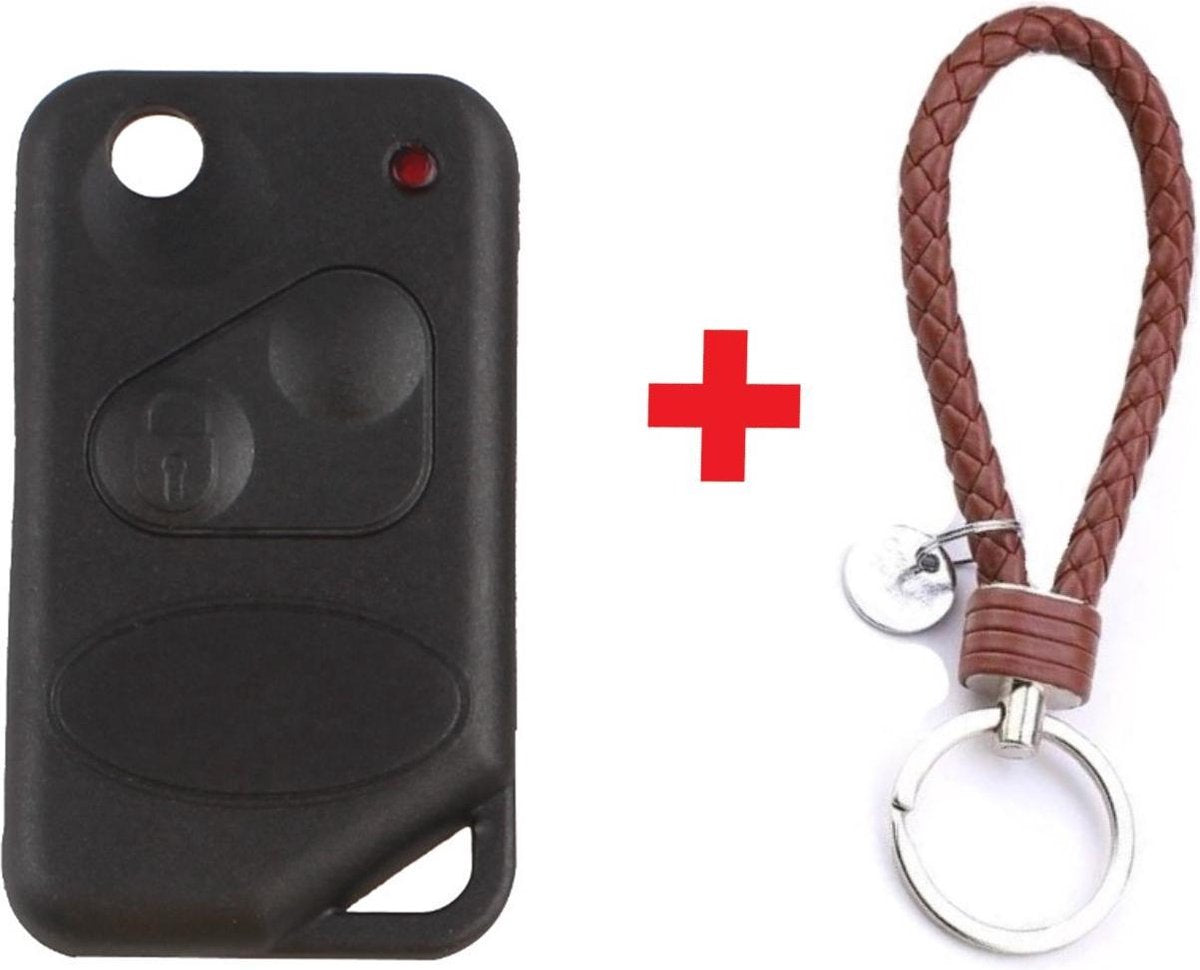 Autosleutel 2 knoppen geschikt voor Land Rover sleutel P38 /Land Rover Discovery / Range Rover Freelander / Range Rover / Land Rover Defender 90 / Land rover sleutel + gevlochten bruin PU-lederen sleutelhanger.