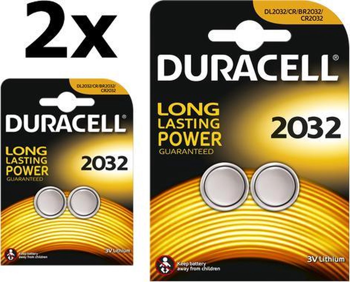 4 Stuks (2 Blisters a 2st) - Duracell CR2032 3V lithium knoopcel batterij