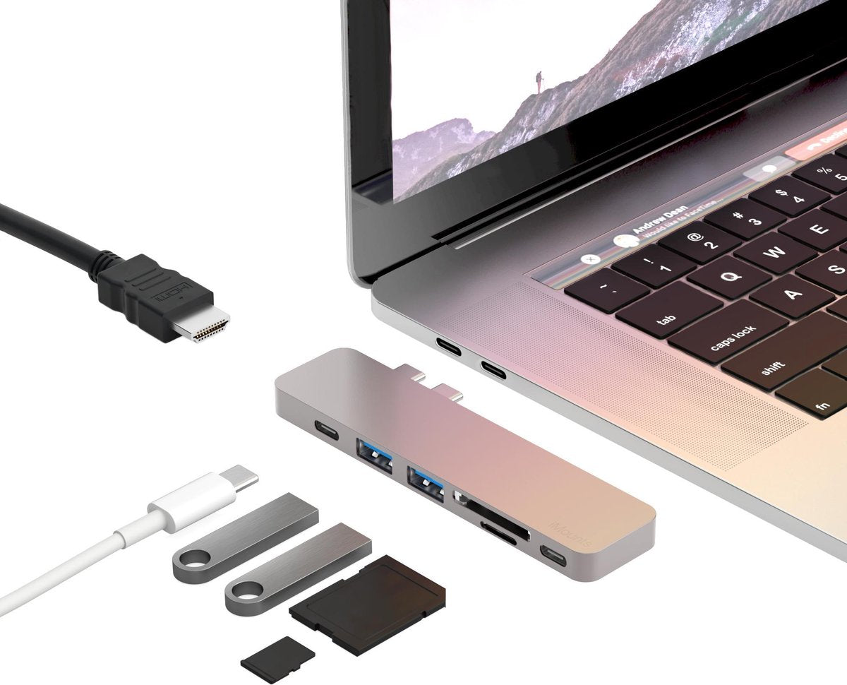iMounts USB-C hub Macbook Air/Pro - HDMI -  Thunderbolt 3 - Silver