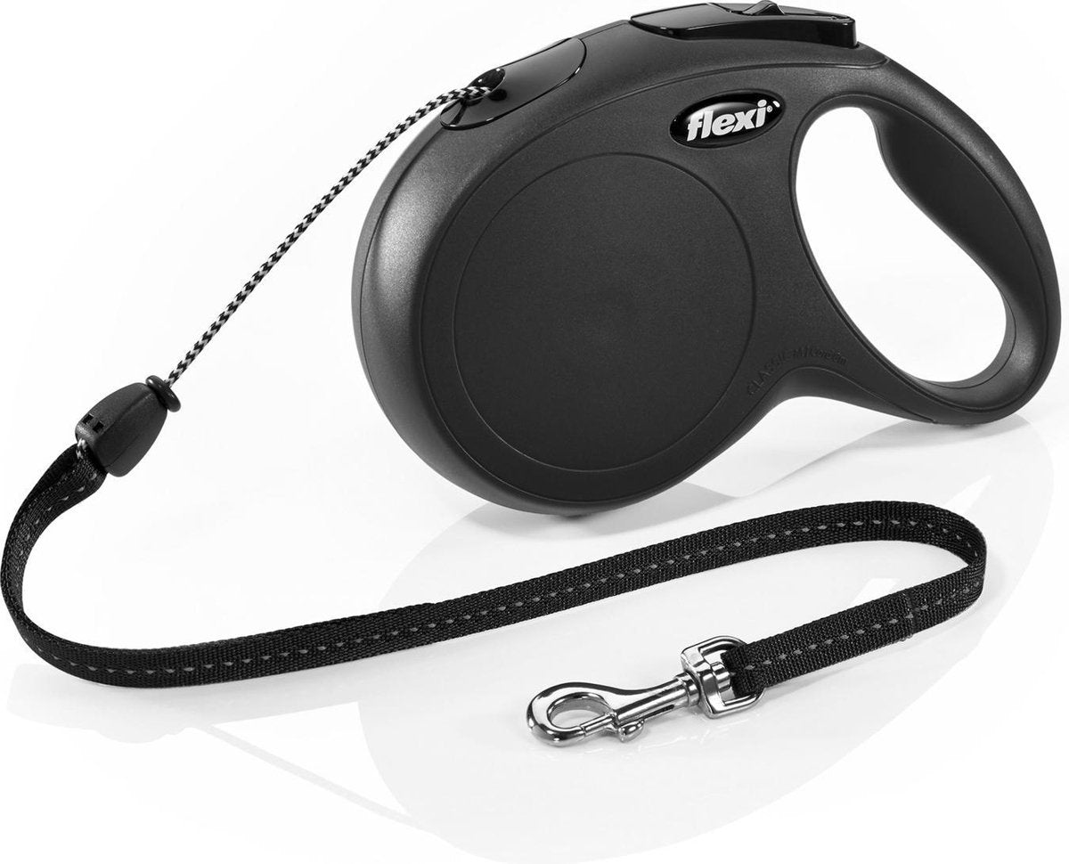 Flexi New Classic Koord - Hondenriem - Zwart - M - 8 m - (<20 kg)