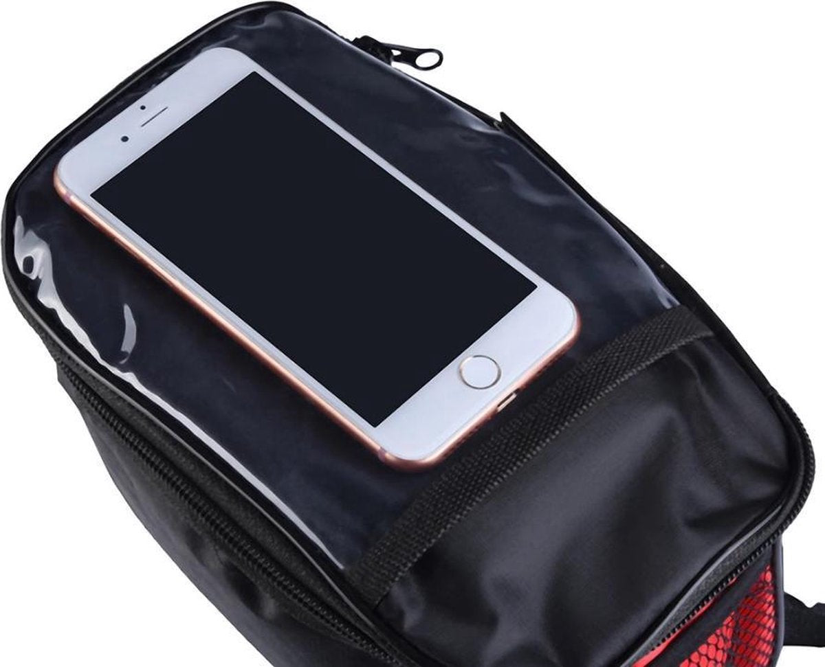 BikerVibes | Fiets Stuurtas met Smartphonehouder | Zwart/rood